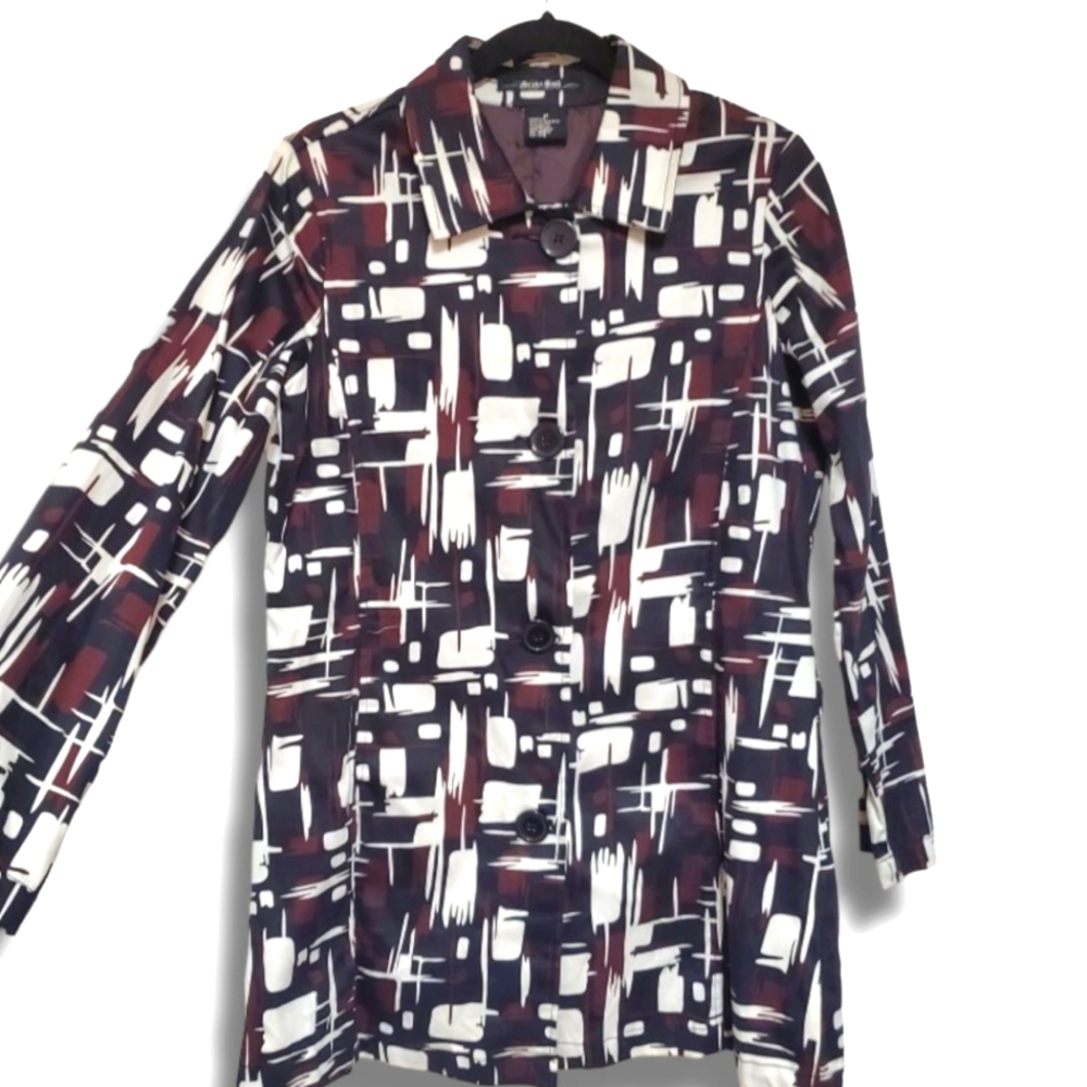 Drama Gold Jean CO Brown/Black Abstract Design Trench Coat Medium